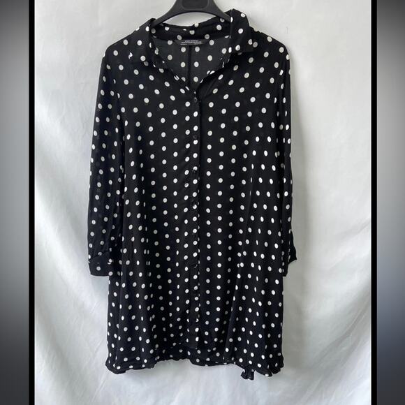 Zara polka dot premium denim collection button up‎ top sz m - Picture 1 of 10